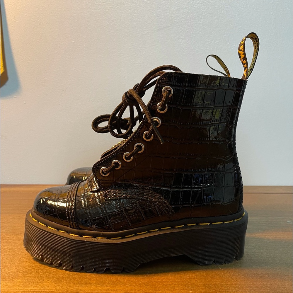 Sinclair patent crocodile platform Dr Martens boots